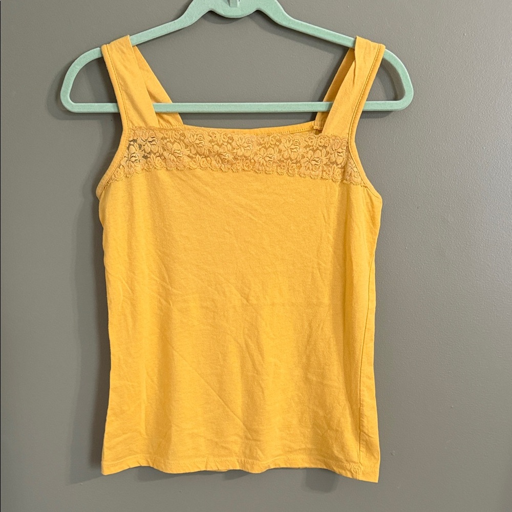 Yellow Lace Trim Tank Top